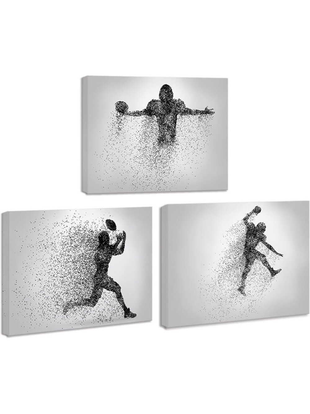 Set of 3 Football Canvas Wall Art Prints - Framed Sports Decor for Kids & Teens